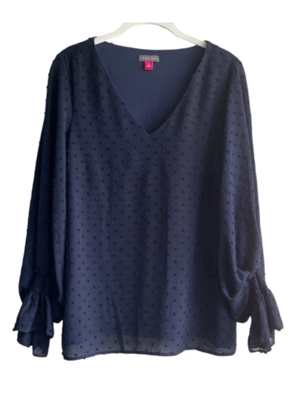 Vince Camuto V-neck Blouse Long Bracelet Length Flowy Sleeves Navy Blue Size M